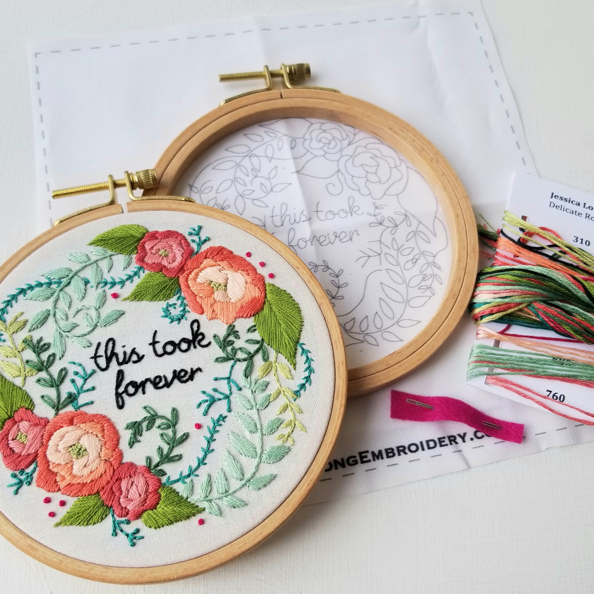Delicate Roses Beginner Embroidery Kit "This Took Forever" - Jessica Long