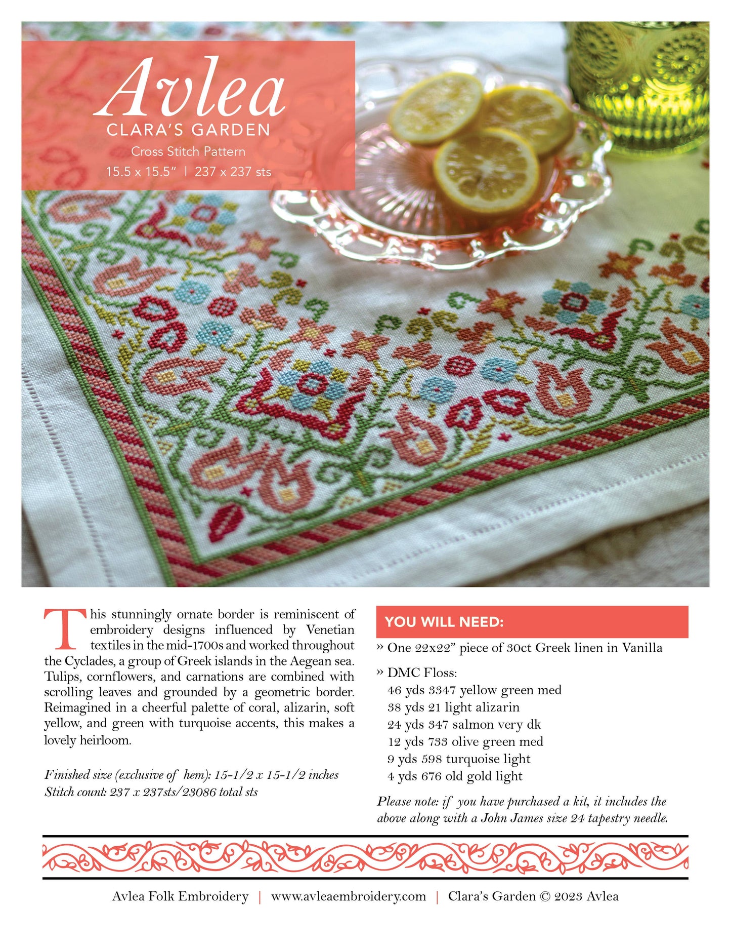 Clara's Garden Cross Stitch Kit - Avlea Folk Embroidery