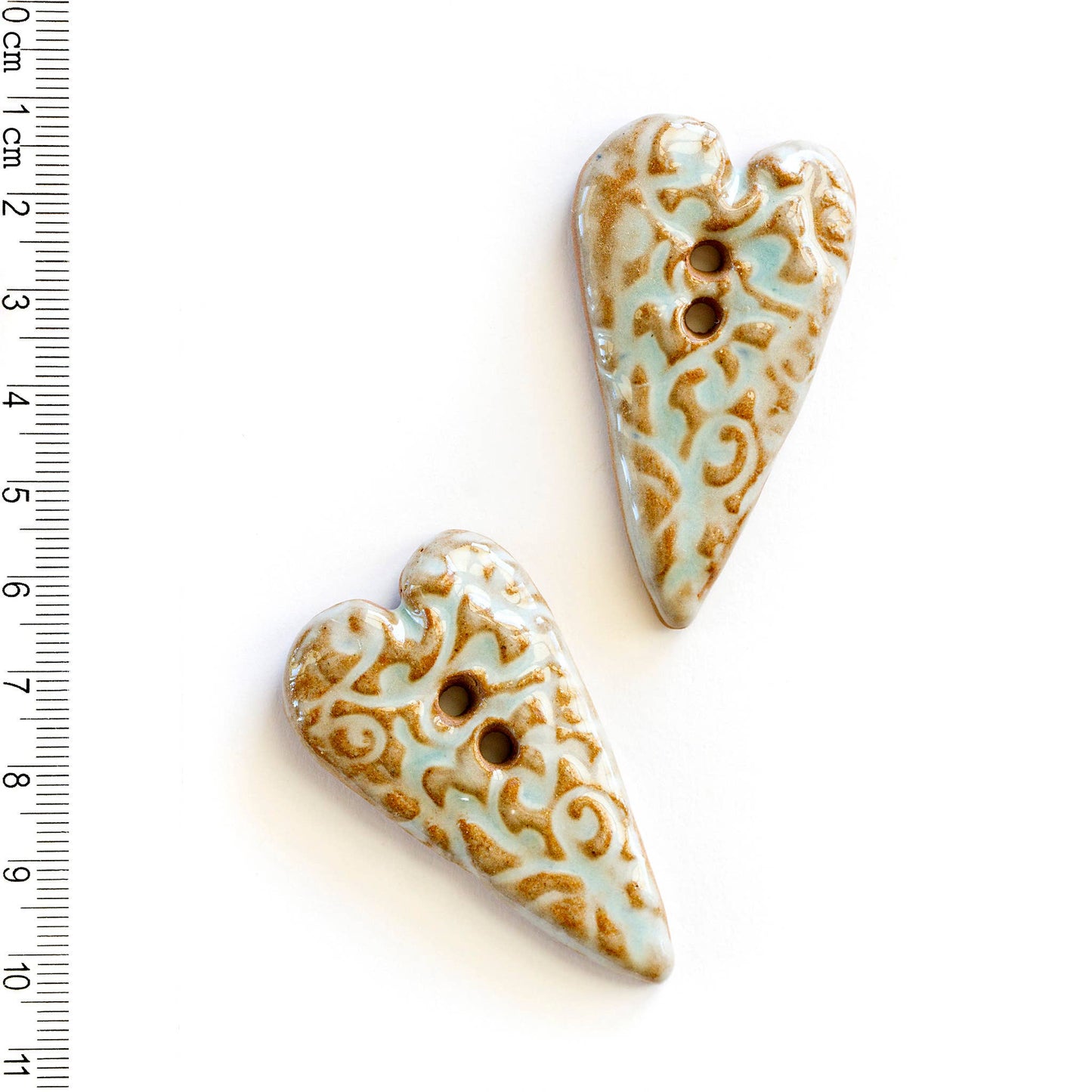 L480 Patterned Heart Sewing Buttons, Turquoise Terracotta Clay