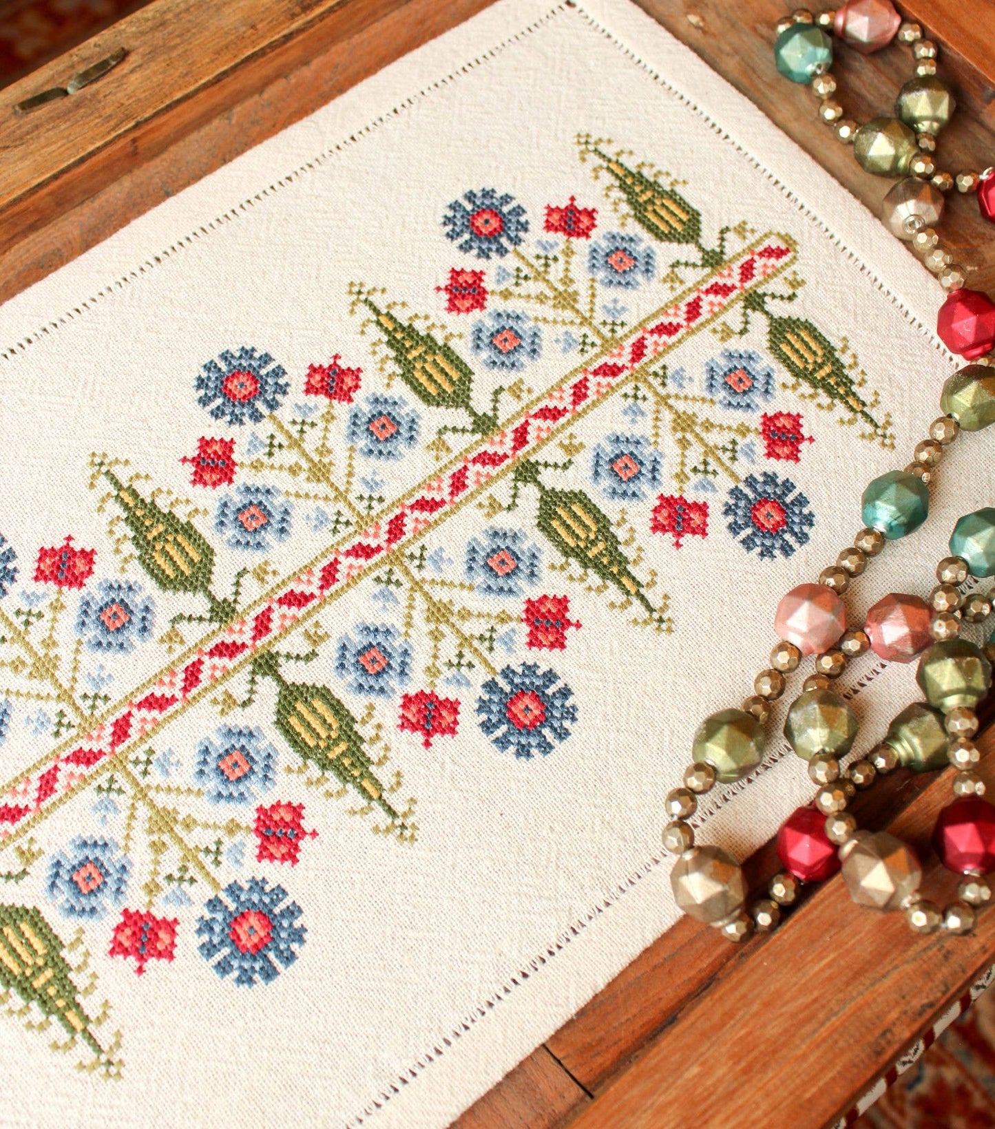 Delphian Cornflower Cross Stitch kit - Avlea Folk Embroidery