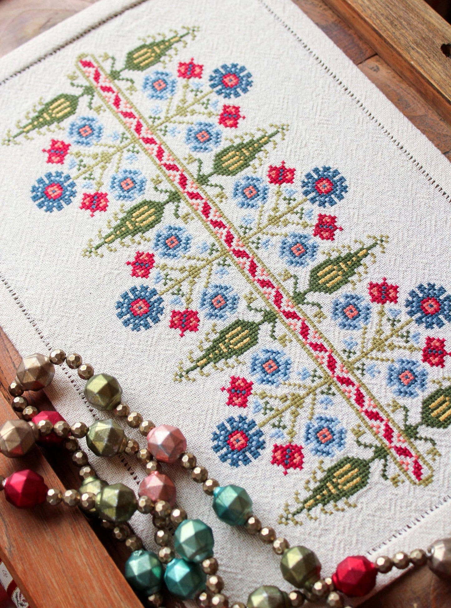 Delphian Cornflower Cross Stitch kit - Avlea Folk Embroidery