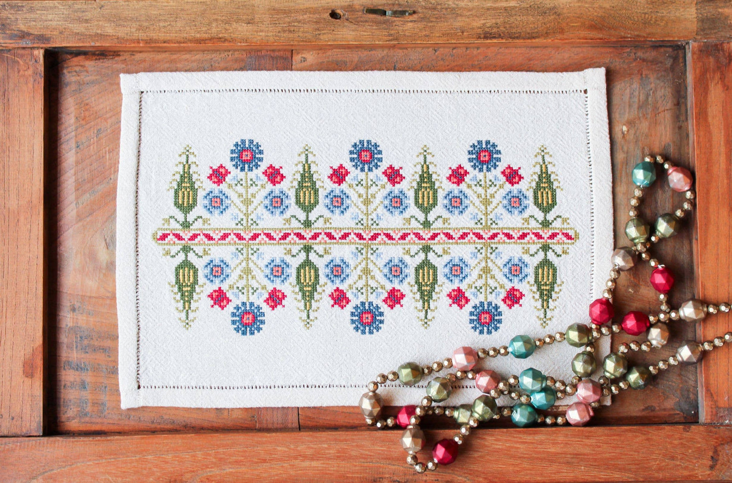 Delphian Cornflower Cross Stitch kit - Avlea Folk Embroidery