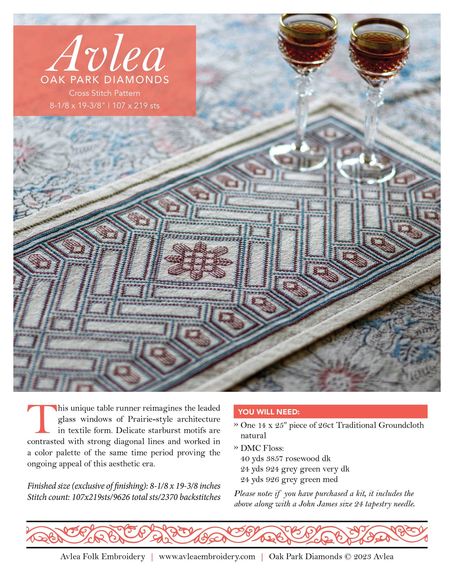 Oak Park Diamonds Cross Stitch Kit - Avlea Folk Embroidery