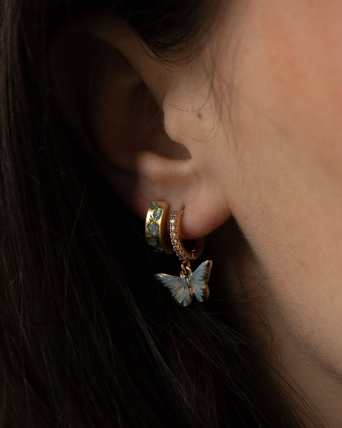 FABLE Enamel Blue Butterfly Huggie Earrings: Matchbox - Perfect for Gifting