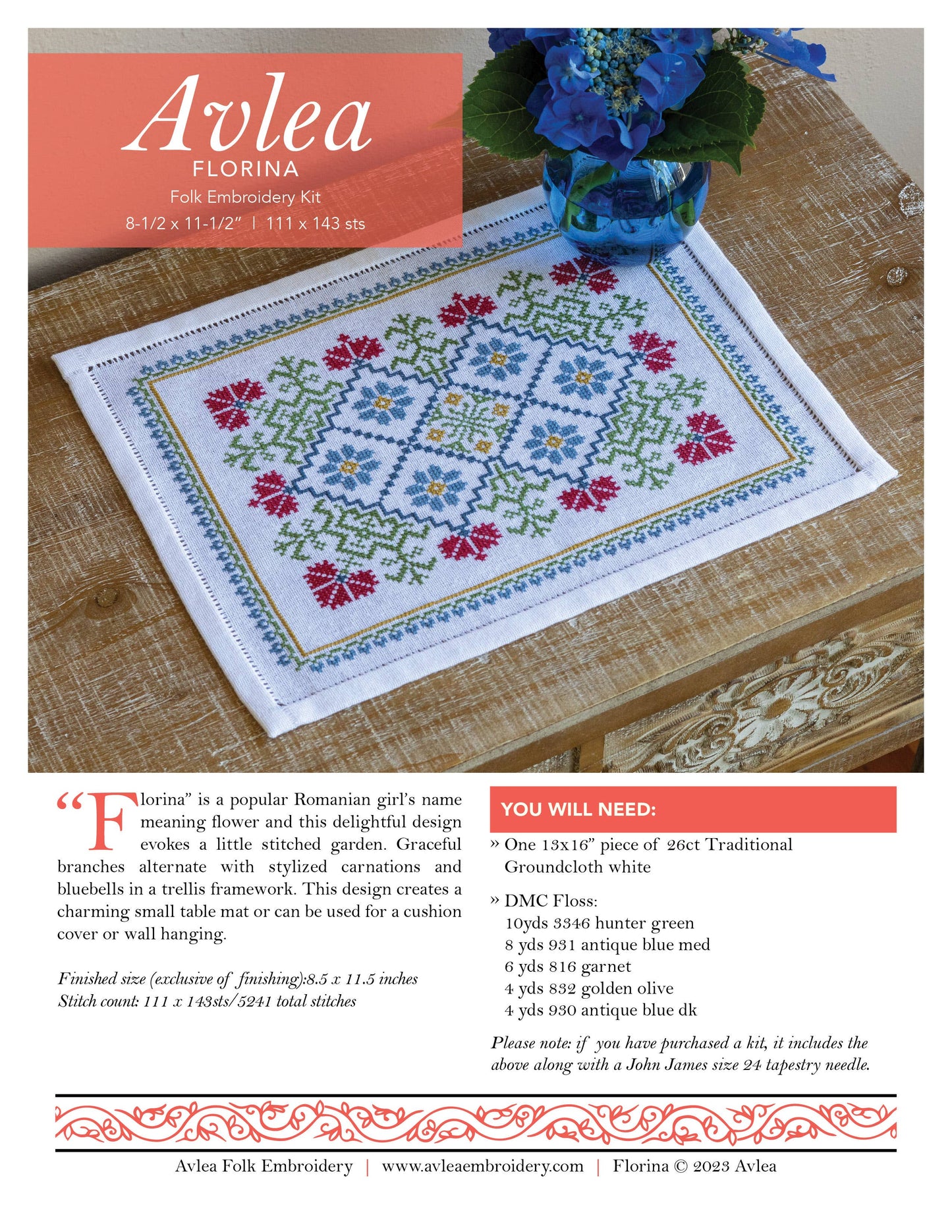 Florina Cross Stitch Kit - Avlea Folk Embroidery