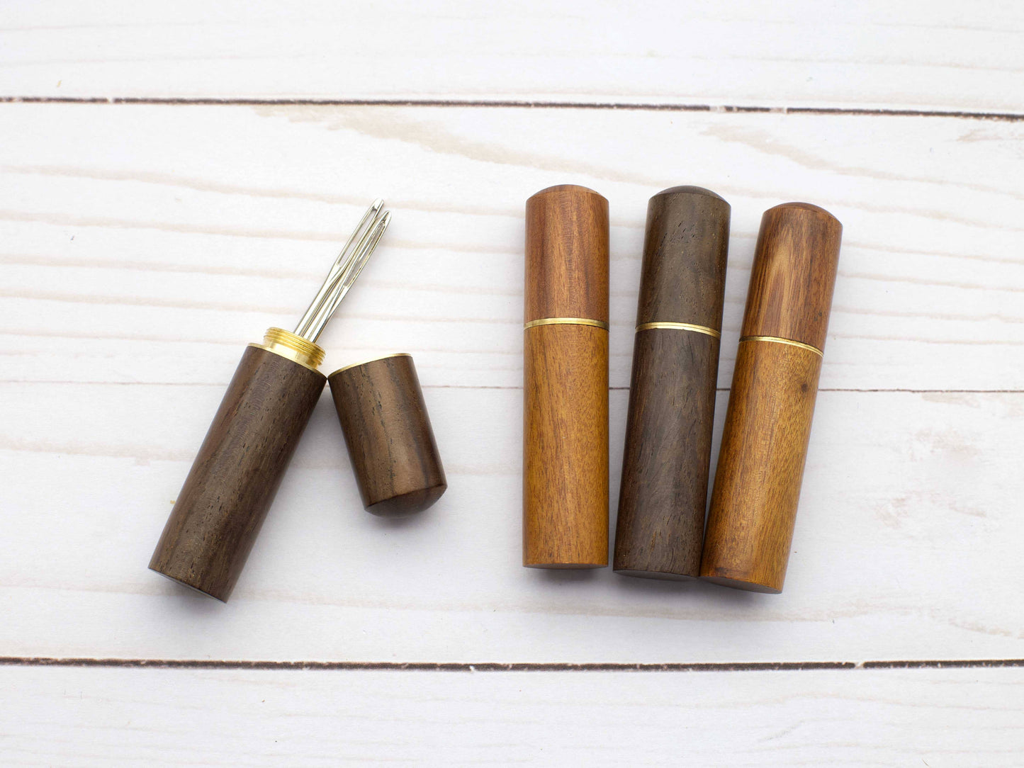 Wooden Darning Needle Storage Cases Tapestry Knitting: Dark Brown