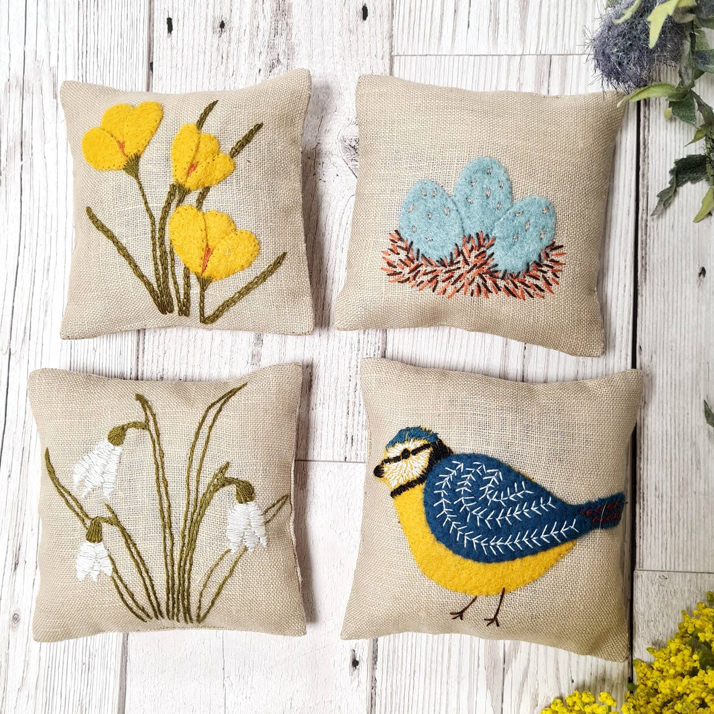 Spring Garden Linen Lavender Bags Embroidery Kit