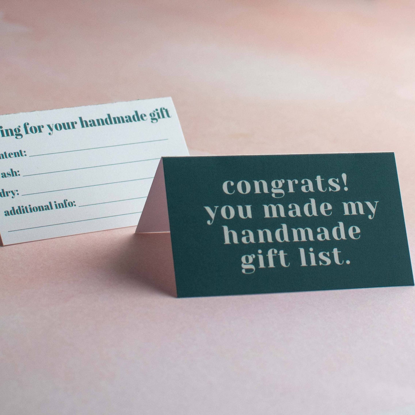 Mini "Care Instructions" Greeting Cards - "Congrats! You made my handmade gift list!"