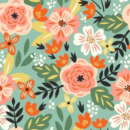 Swedish Dishcloth - Assorted flowers on Mint Background