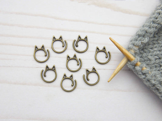 Antique Gold Cat Split Ring | Stitch Markers