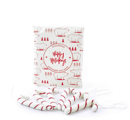 Candy Cane Holiday Eco Wool Ornament - Classic