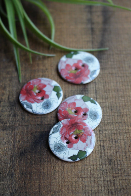 Vintage Florals Ceramic Buttons: Rose & Anemone