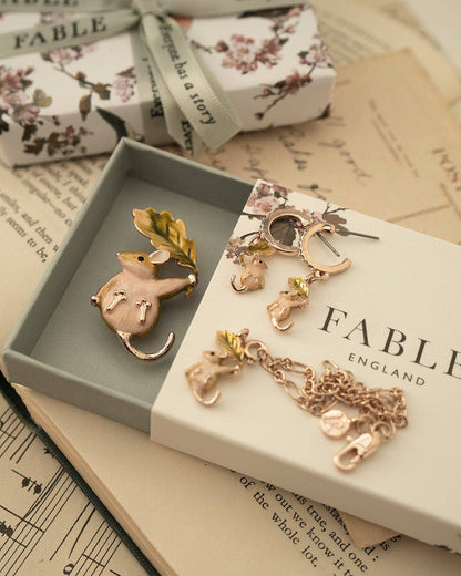 FABLE Enamel Dormouse Brooch: Green Matchbox - Perfect for gifting