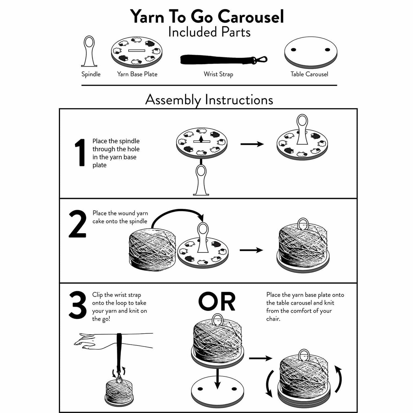 Yarn To Go Carousel – Portable Yarn Butler with Wrist Strap: Sheep