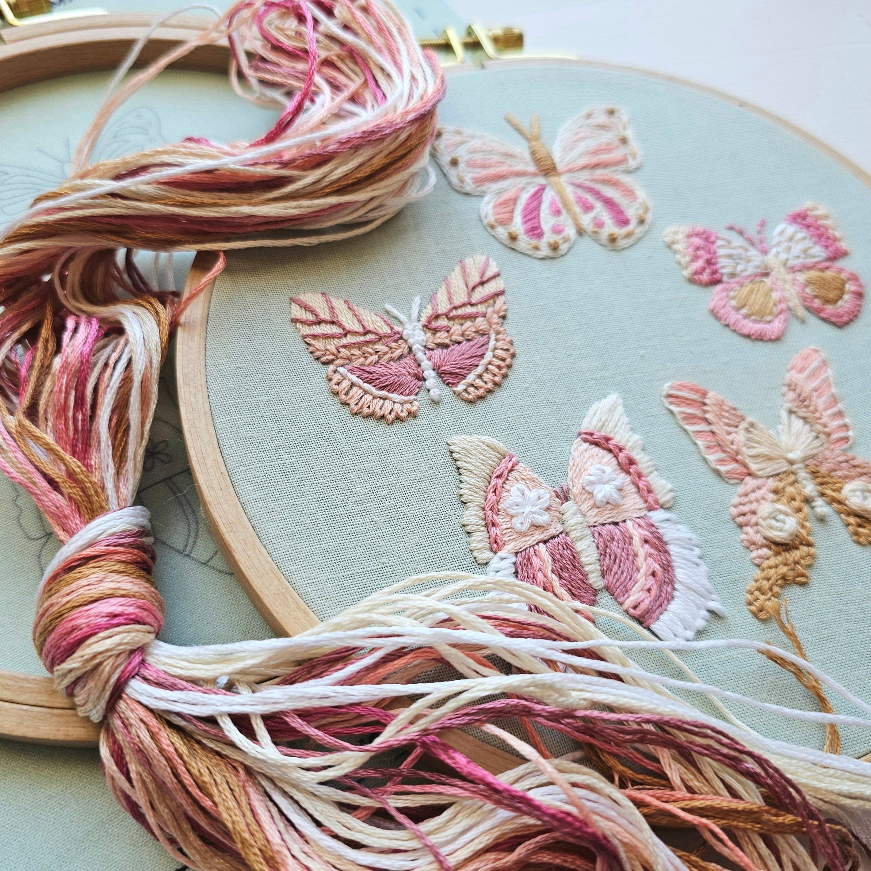 Yarn Embroidery Pattern Butterfly Sampler Embroidery Kit - Jessica Long – Rose Yarn Co.