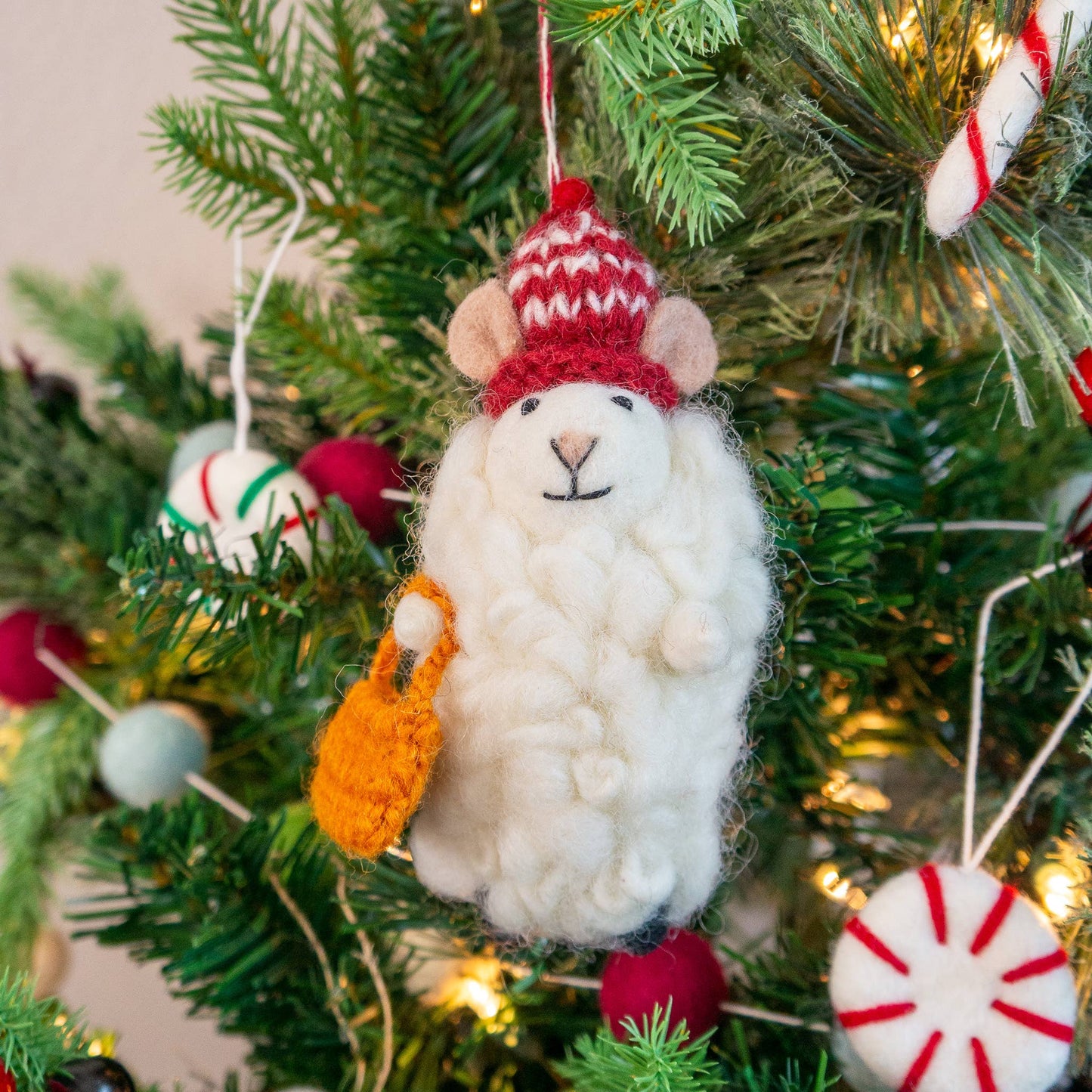 Sheepy Mouse Holiday Eco Wool Ornament