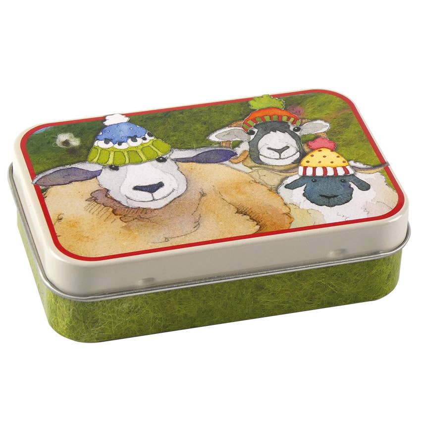 Felted Happy Sheep Playing Cards in a Tin