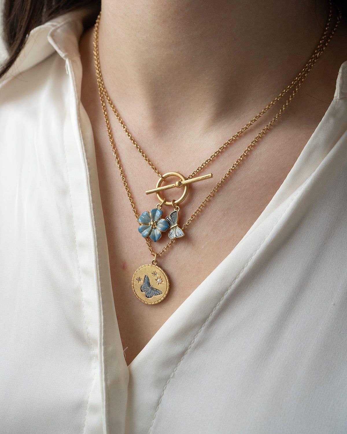 FABLE Forget Me Not Charm Toggle Necklace