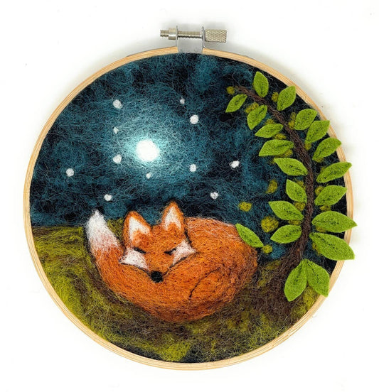 Sleepy Fox in a Hoop: Paint with Wool Needle Felt Craft Kit