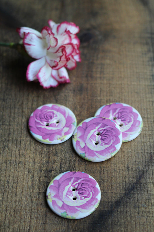 Vintage Florals Ceramic Buttons: English Rose