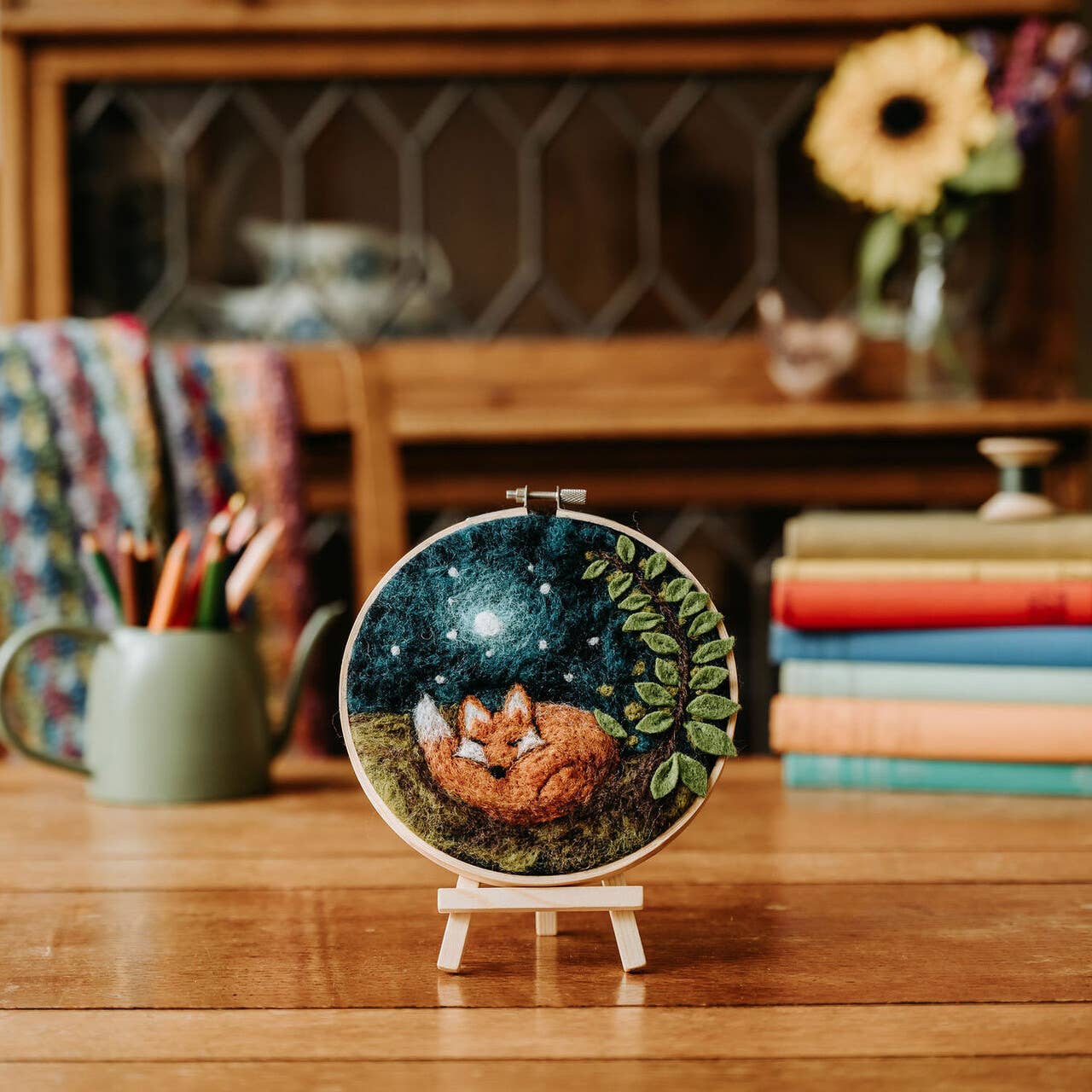 Sleepy Fox in a Hoop: Paint with Wool Needle Felt Craft Kit
