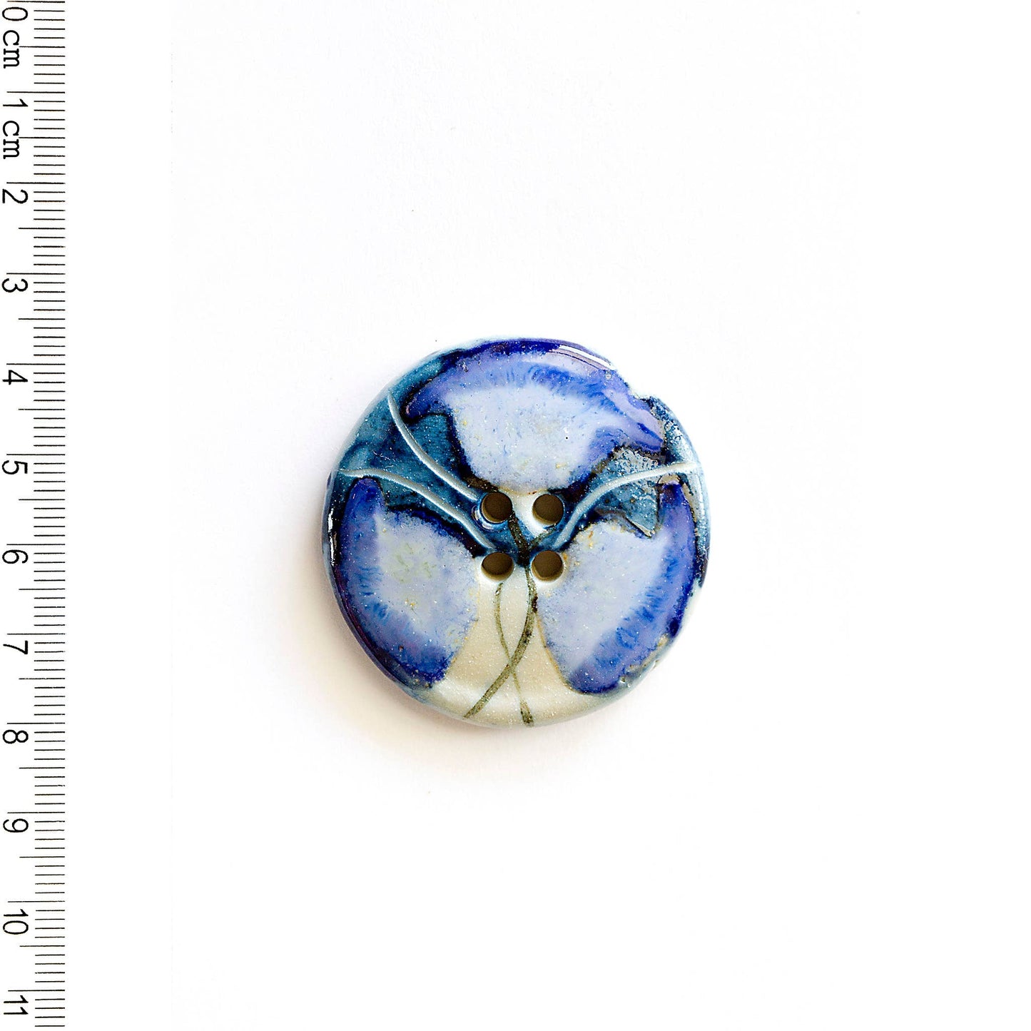 L341 Lg Blue Floral Button Hand-Painted