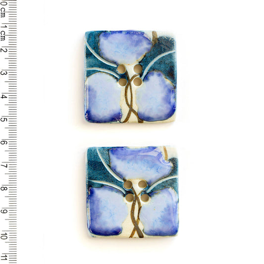 L463 Large Blue Floral Statement Square Buttons