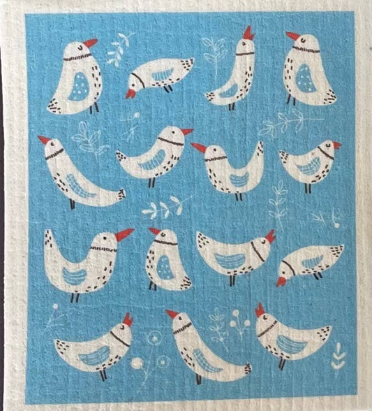 Swedish Dishcloth - Norwegian Birds on Blue