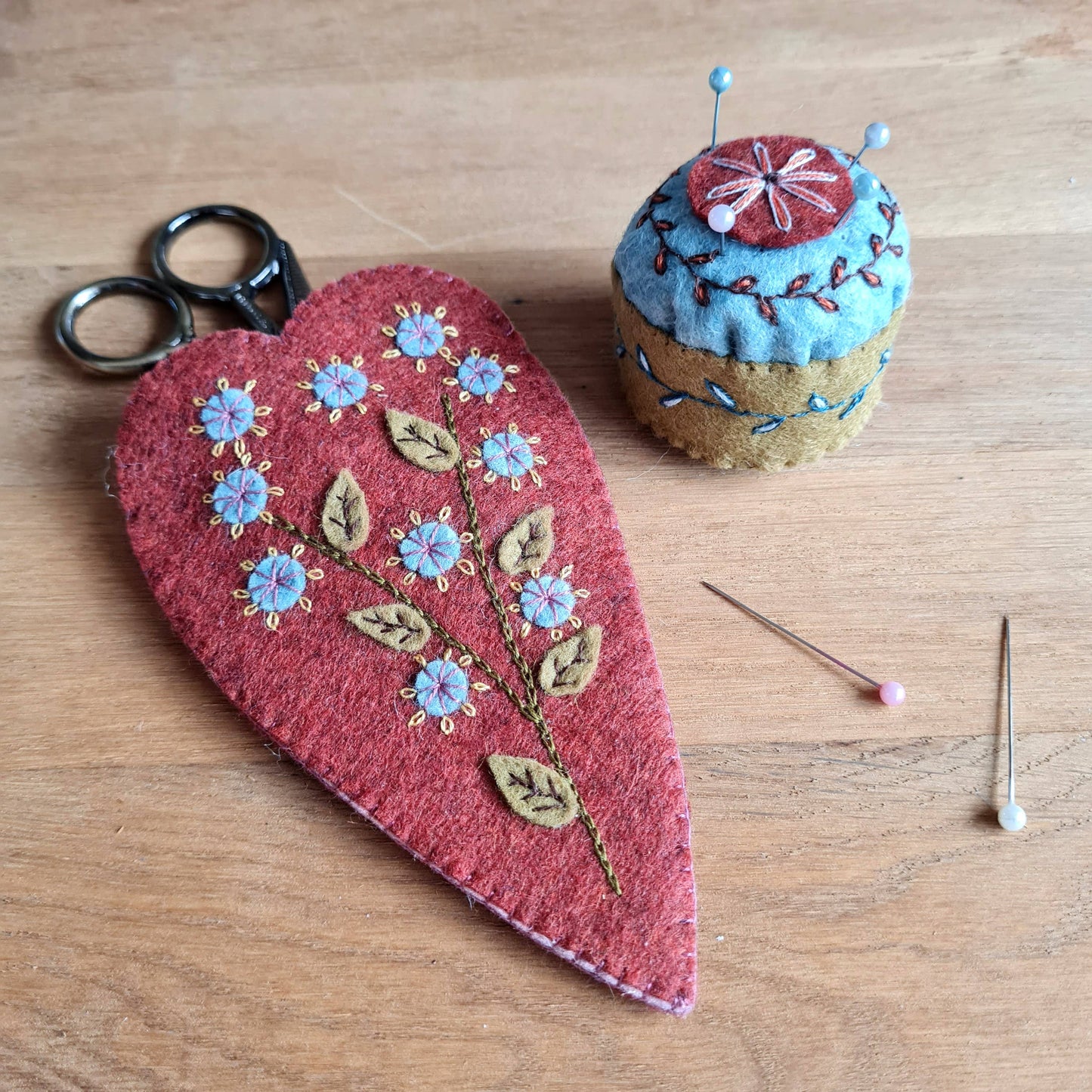 Embroidered Scissors Pouch and Mini Pin Cushion