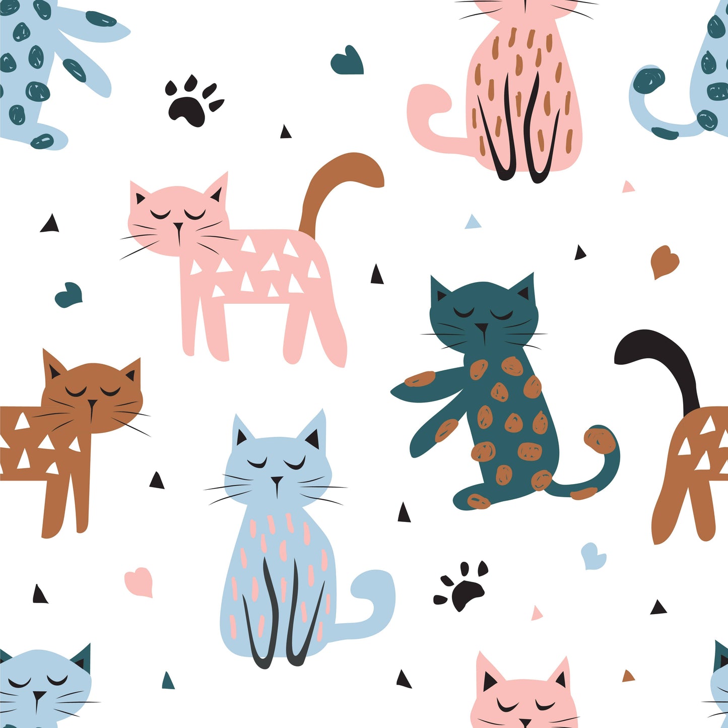 Swedish Dishcloth - Cats Blue and Pink Tones