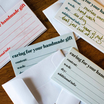 Mini "Care Instructions" Greeting Cards - "Congrats! You made my handmade gift list!"
