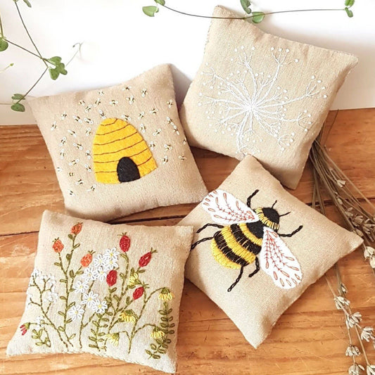 Bees Linen Lavender Bags Embroidery Kit