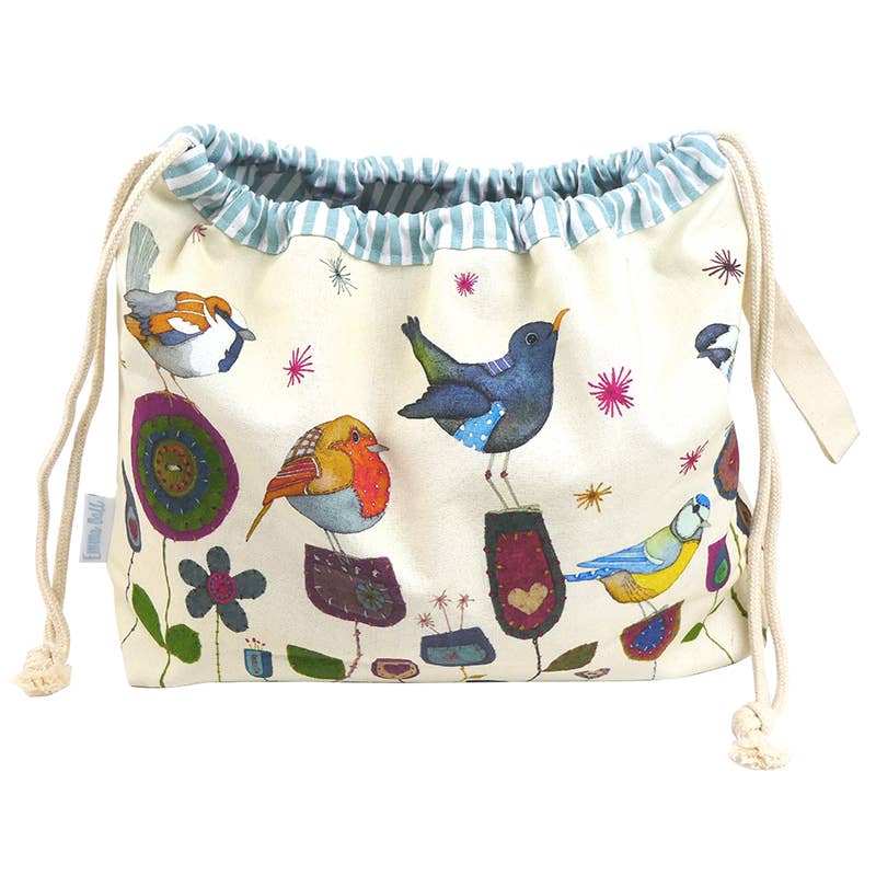 Stitched Birdies Drawstring Bag
