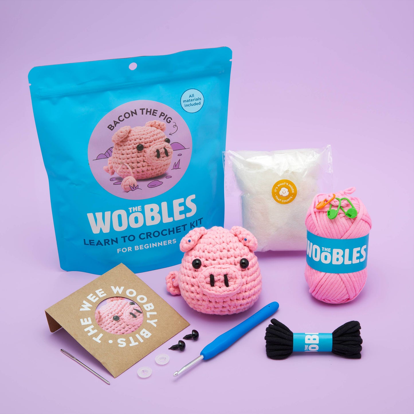 Woobles Bacon the Pig Beginner Crochet Kit