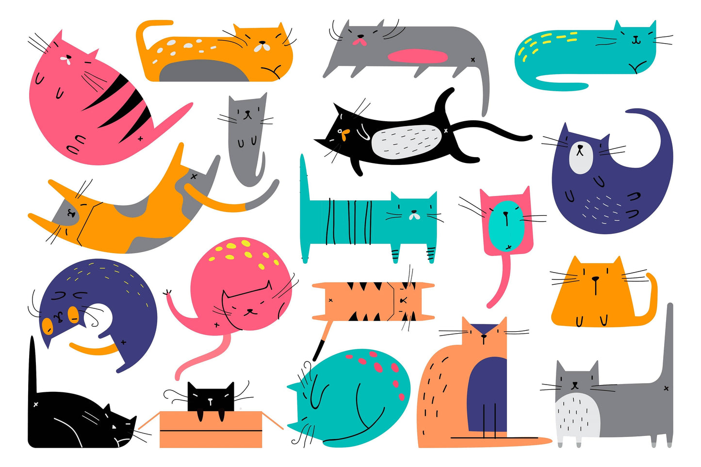 Swedish Dishcloth - Cats Bright Colors laying around